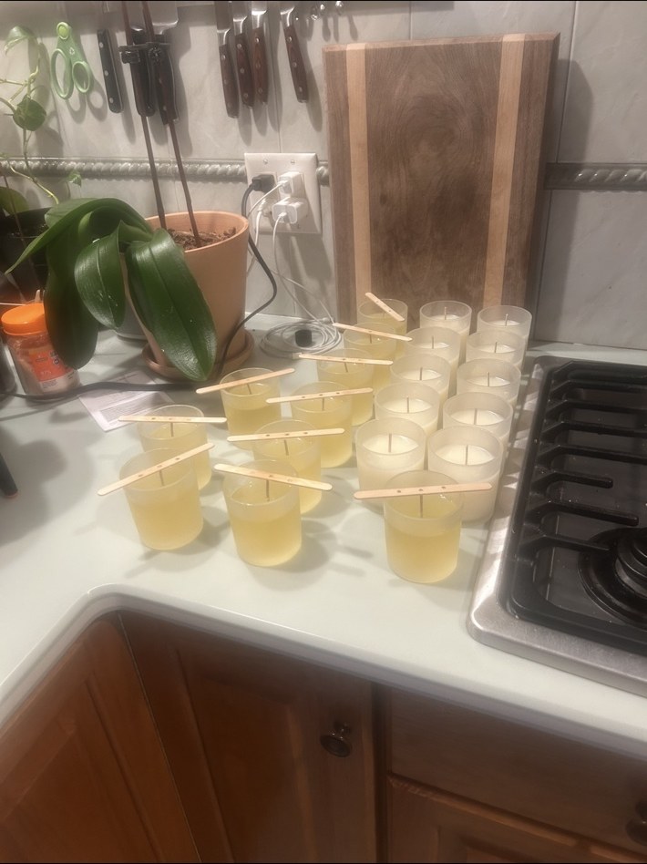 Trinquility candles during the pouring process